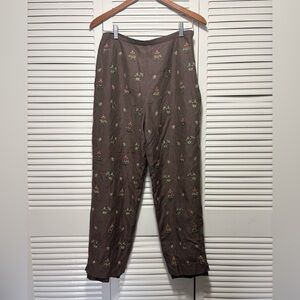 Talbots Pants Brown Silk Linen Blend Lined Side Zip Thai Elephant Palm Size 10